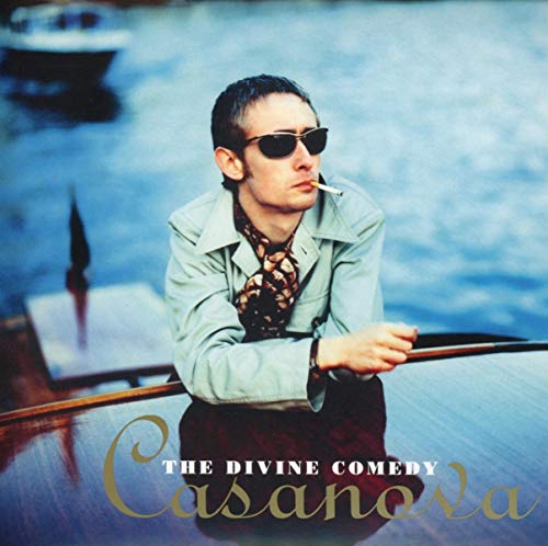 Man with sunglasses smoking on a boat, album cover for "Casanova".
