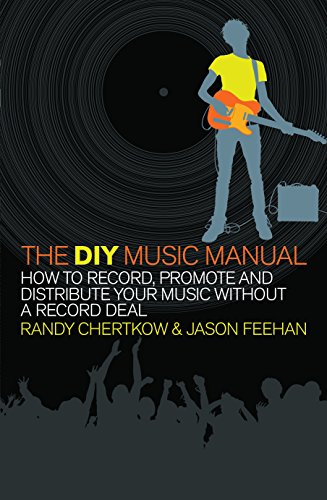 Book cover: "The DIY Music Manual" with a guitarist silhouette and record design.