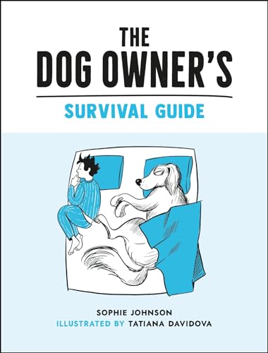 Book cover: "The Dog Owner's Survival Guide" with illustration of person and dog in bed.