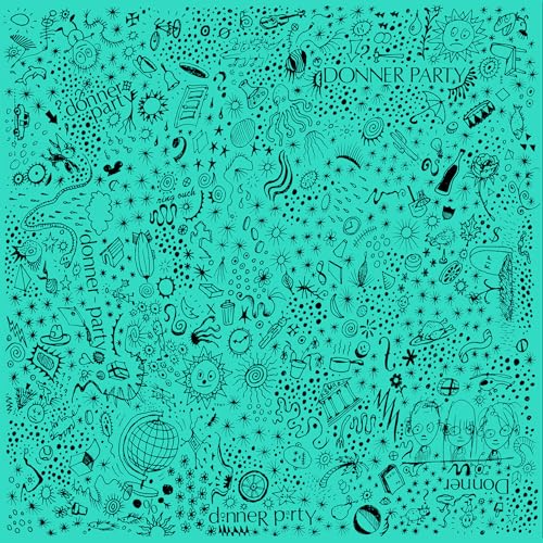 CD cover with dense, teal-background doodle-style illustrations and band name.
