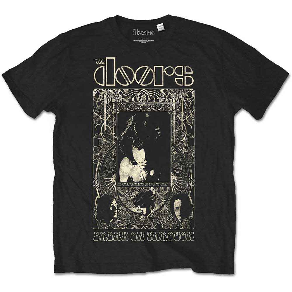 Black t-shirt featuring The Doors logo, Art Nouveau graphics, and band member portraits.