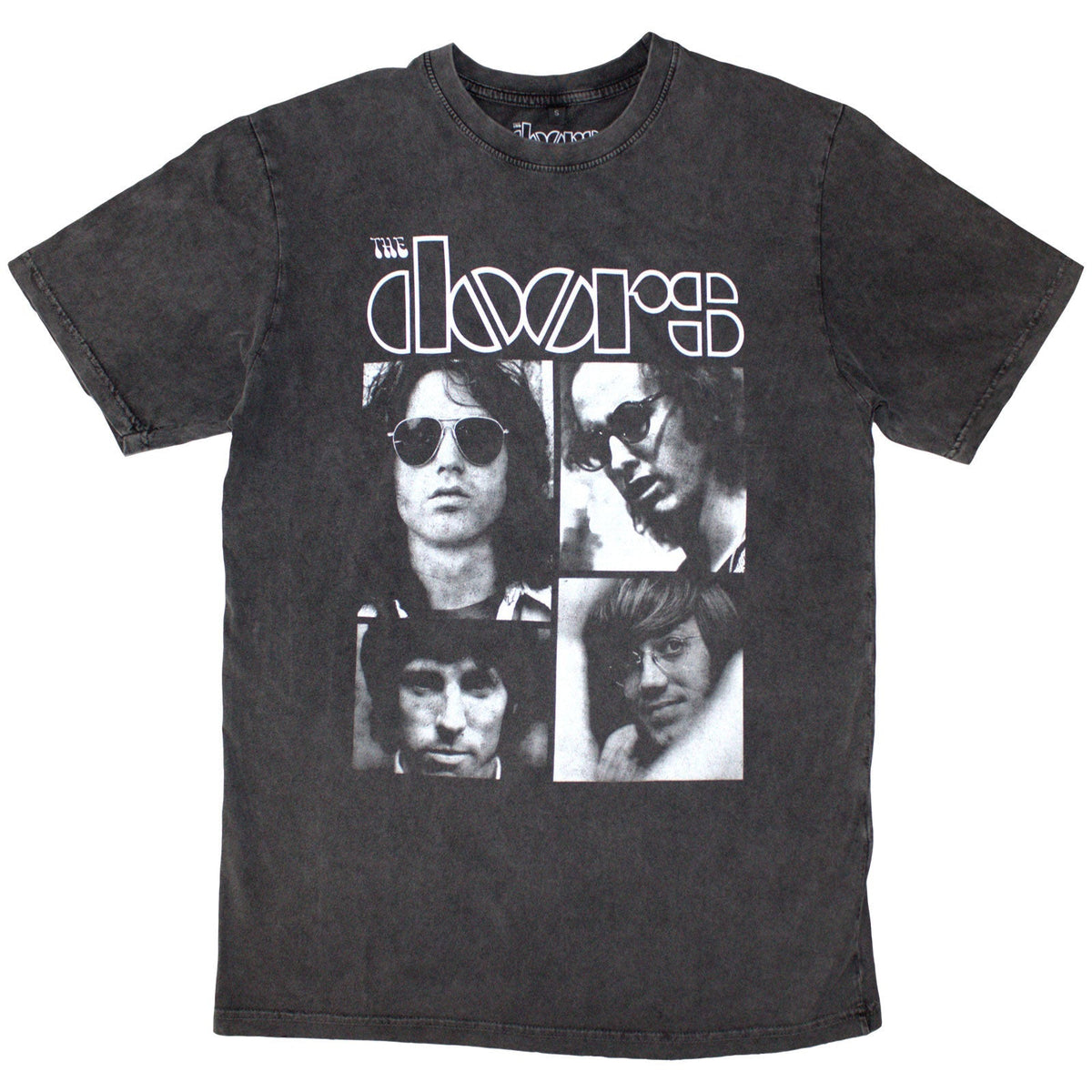Medium, stone-wash t-shirt with a repeating squares pattern, likely referencing The Doors band.