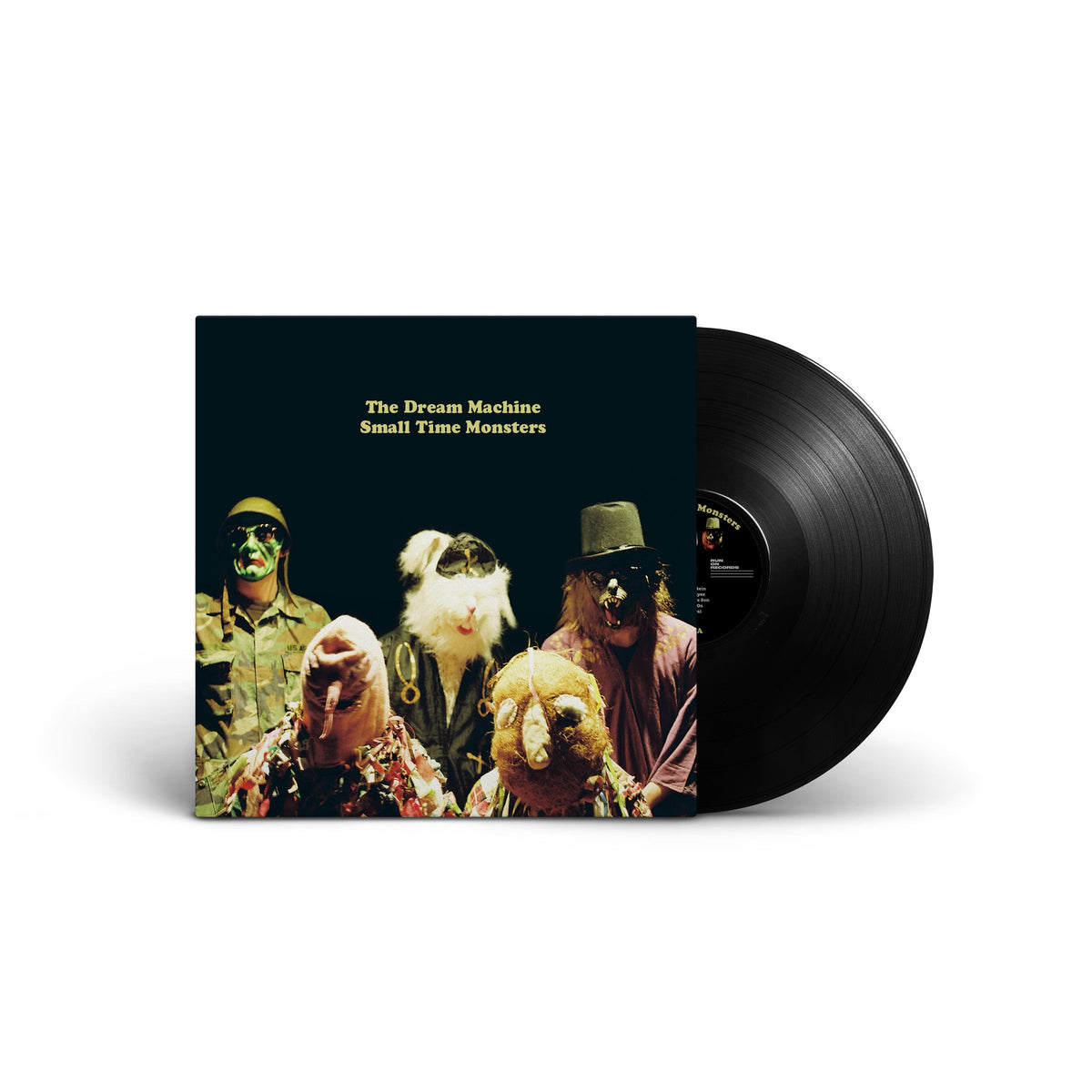 Vinyl record with cover art featuring costumed figures in green hues.