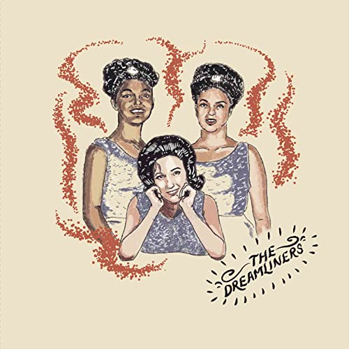 Vintage-style illustration of three women in formal wear, album cover art.