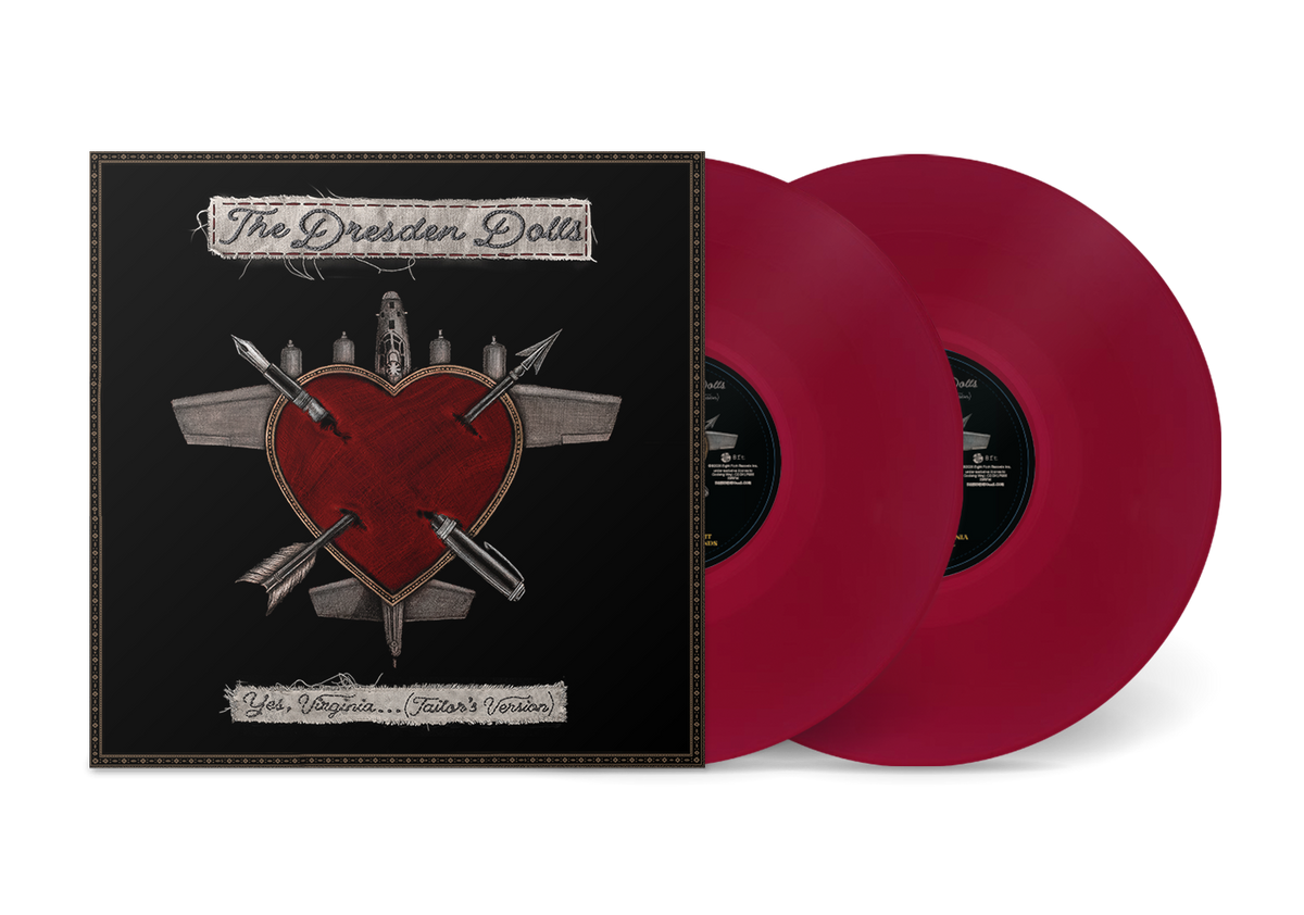 Vinyl record album cover and two red vinyl discs by The Dresden Dolls.