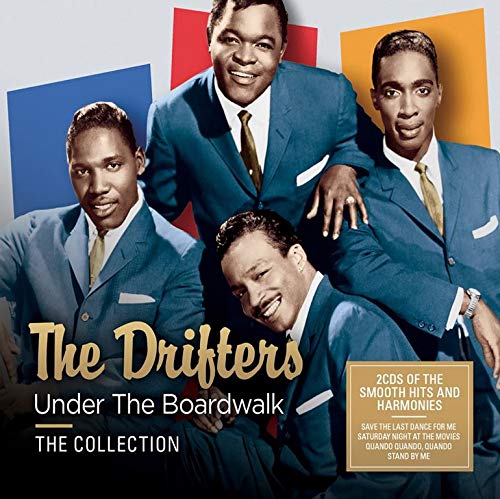 Album cover featuring four men in blue suits against a multicolored background.