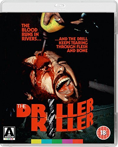 Blu-ray cover for horror film "The Driller Killer" with graphic imagery.