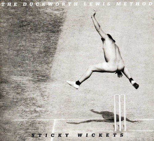 Black and white album cover featuring a cricket player in mid-air.