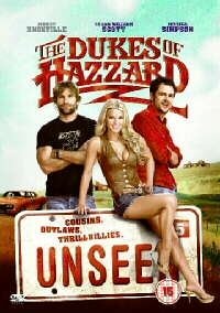 DVD cover featuring three actors posing behind a large sign labeled The Dukes Unseen.