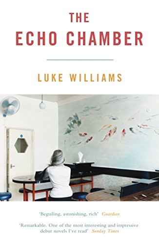 Book cover: "The Echo Chamber" featuring a woman in a room with koi fish mural.