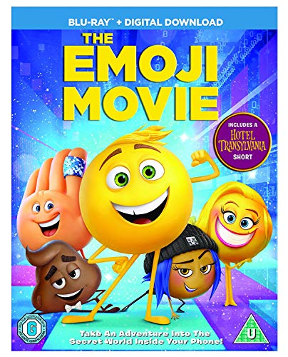 "The Emoji Movie" Blu-ray cover featuring five cartoon emojis on a blue background.