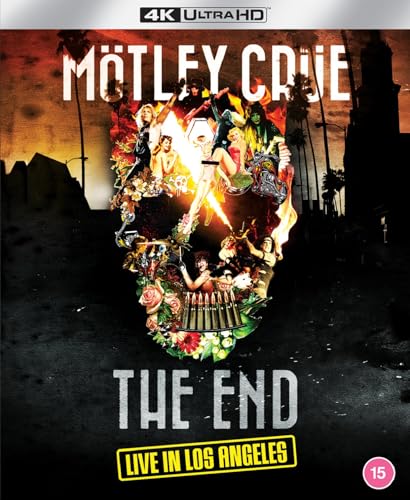 Mötley Crüe “The End” Blu-ray cover with band members in a skull-shaped collage.
