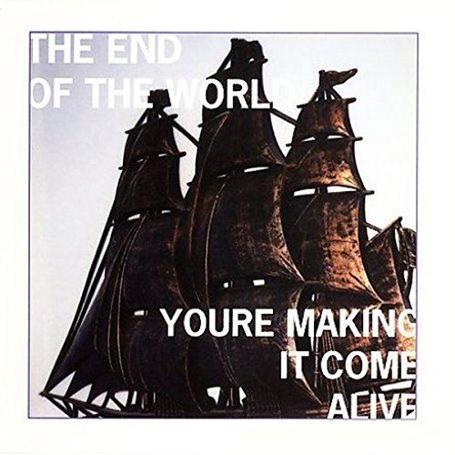 A dark, silhouetted sailing ship against a pale sky with overlaid white text.