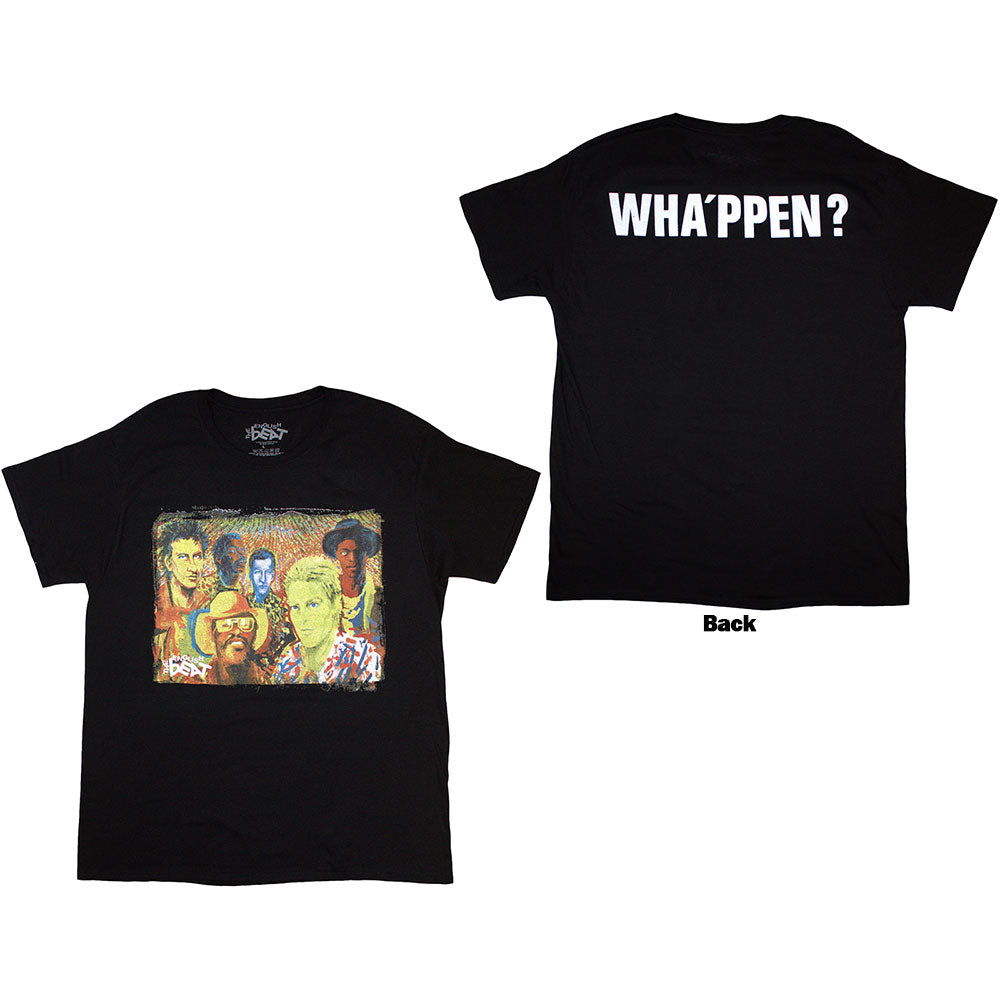 Medium, unisex t-shirt with "Wha'ppen F&B" text graphic on the back.