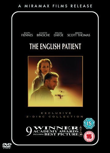 DVD cover for "The English Patient" featuring a couple and airplanes.
