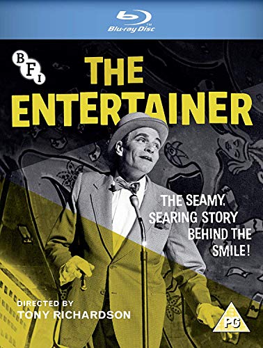 Blu-ray cover for "The Entertainer" featuring Laurence Olivier in a suit.