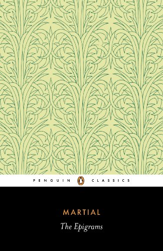 Book cover: “The Epigrams” by Martial, with a leafy pattern.