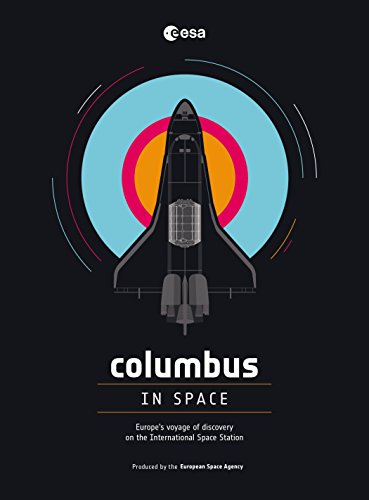Space shuttle illustration with text “Columbus in Space” against a dark background.