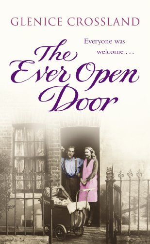 Book cover: family in a doorway, vintage style, titled "The Ever Open Door".