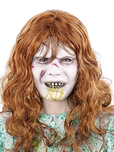 Pale face with red hair, yellow slime, and distressed makeup.