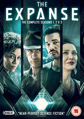 DVD cover for "The Expanse" seasons 1-3, featuring four character portraits.