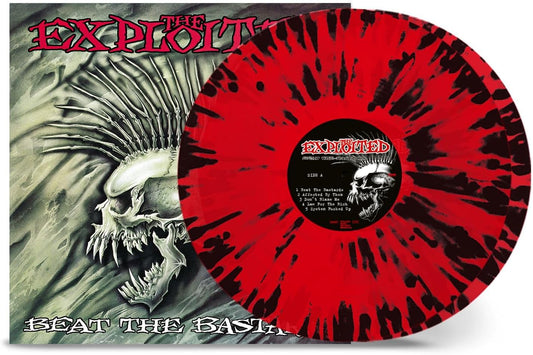 The Exploited album cover and a red vinyl record with black splatter pattern.