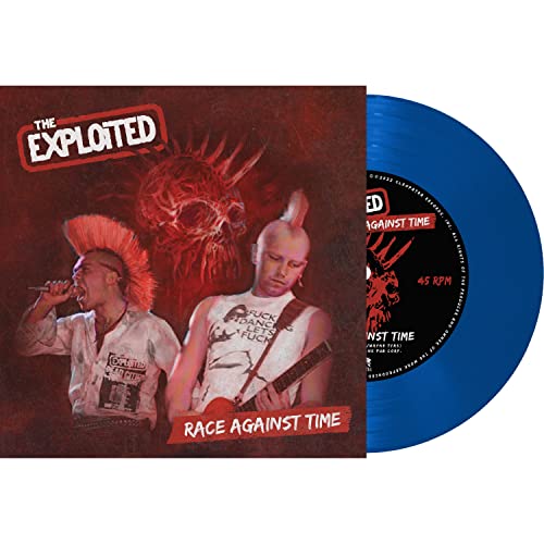 The Exploited" vinyl record cover and blue vinyl disc shown.
