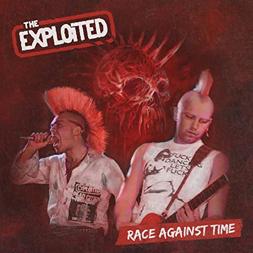 Punk album cover featuring two musicians and a skull graphic.