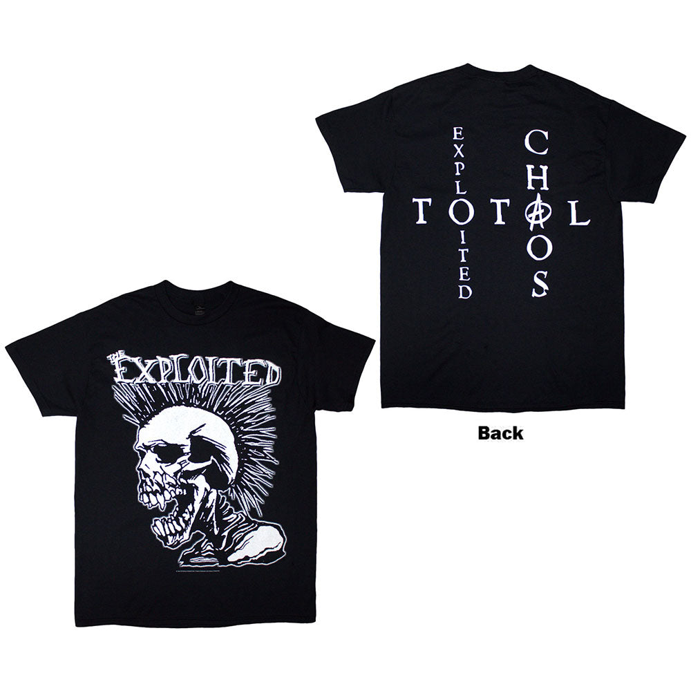 Black unisex t-shirt with large skull and mohawk design on the back.