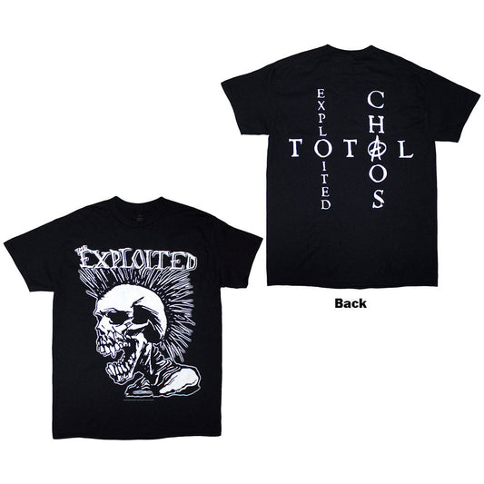 Black unisex t-shirt with large skull and mohawk design on the back.