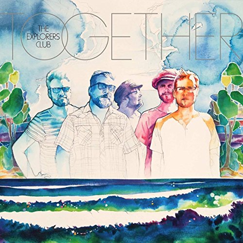 Watercolor album cover featuring four men and abstract foliage.
