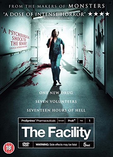 DVD cover for "The Facility" showing a woman walking down a blood-splattered hallway.
