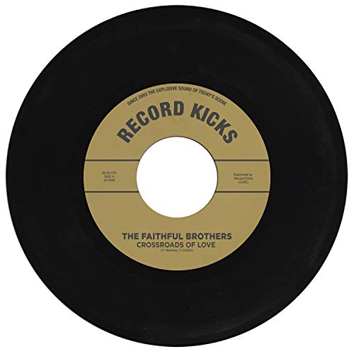 Black vinyl record label with yellow text: “The Faithful Brothers.”