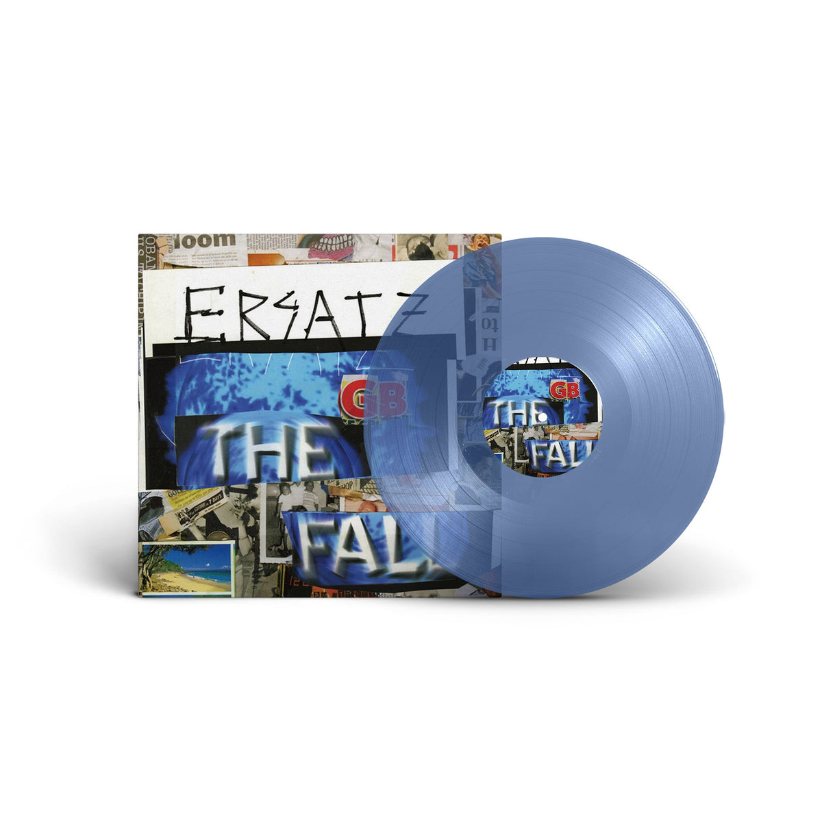 Blue vinyl LP of The Fall’s “Ersatz GB” with collage album cover.
