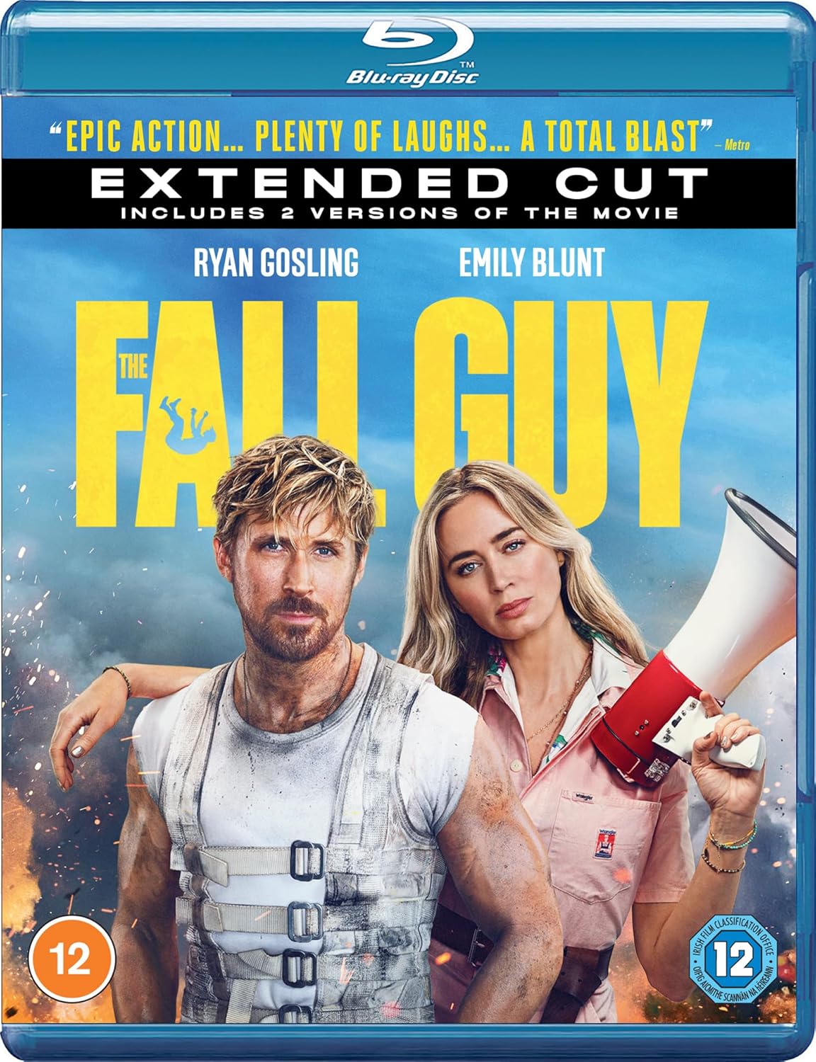 The Fall Guy" Blu-ray cover featuring Ryan Gosling and Emily Blunt.