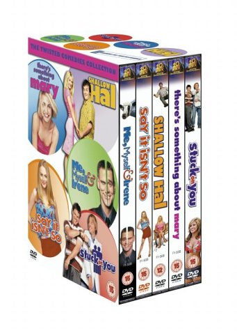 DVD box set with four comedies, featuring colorful covers and titles.