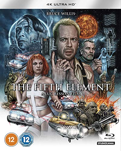 The Fifth Element Blu-ray cover featuring Bruce Willis and Leeloo.