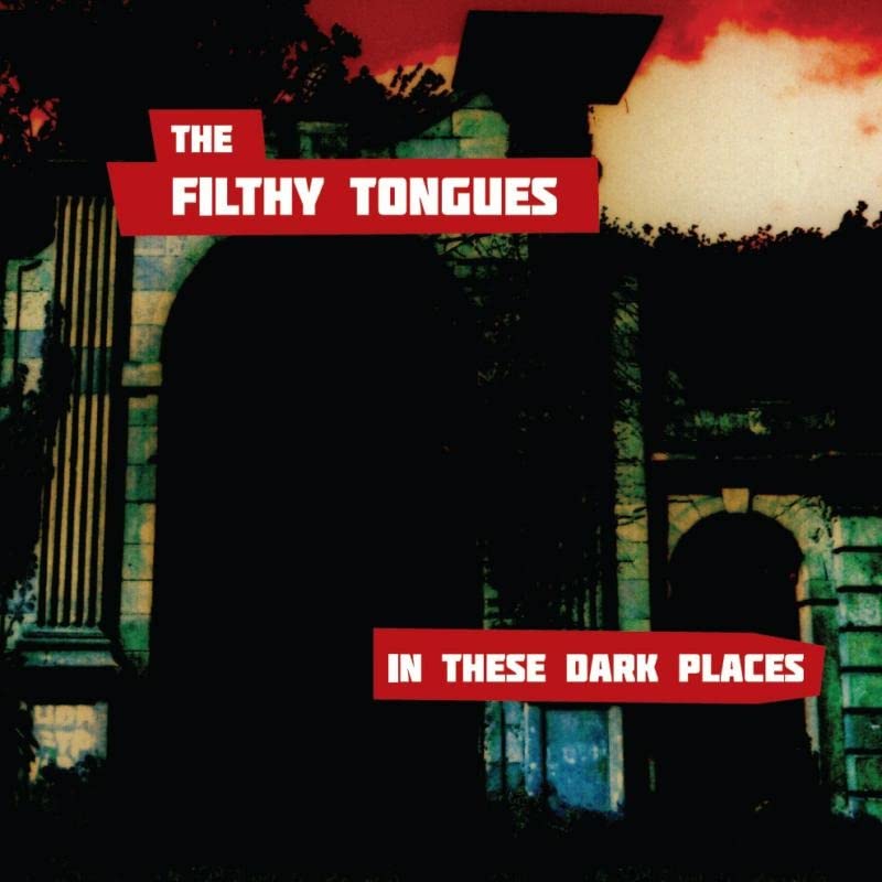Vinyl record cover with a dark, gothic architectural scene and red text.