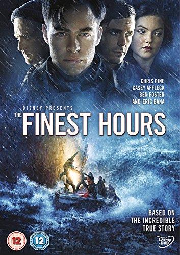 DVD cover for "The Finest Hours" with actors' faces and a stormy sea rescue scene.