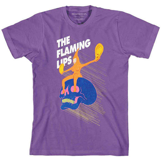 Large black t-shirt featuring a skull riding a horse graphic, Flaming Lips branding.