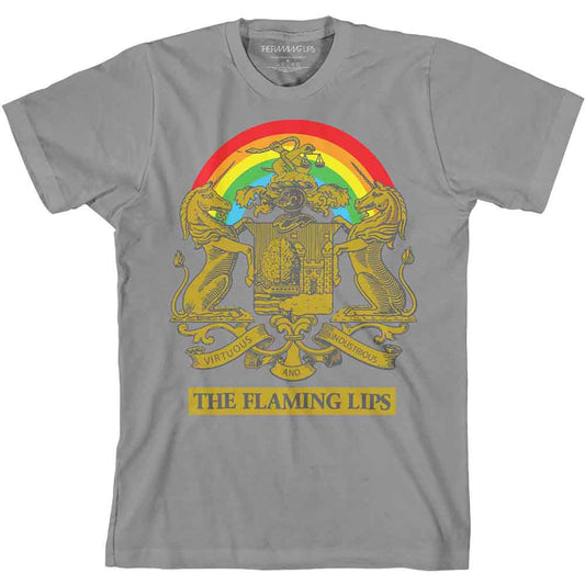 Black t-shirt with “The Flaming Lips” and graphic text “Virtuous Industrious”.