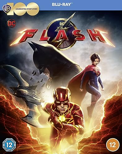 The Flash Blu-ray cover featuring The Flash, Batman, and Supergirl.