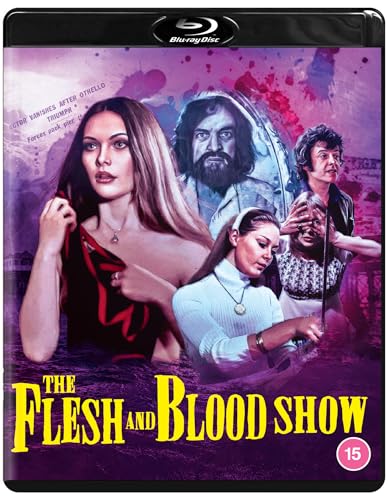 Blu-ray cover for "The Flesh And Blood Show" featuring film characters.