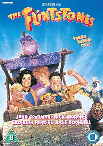 The Flintstones" DVD cover featuring Fred, Wilma, Barney, and Betty in a rock car.
