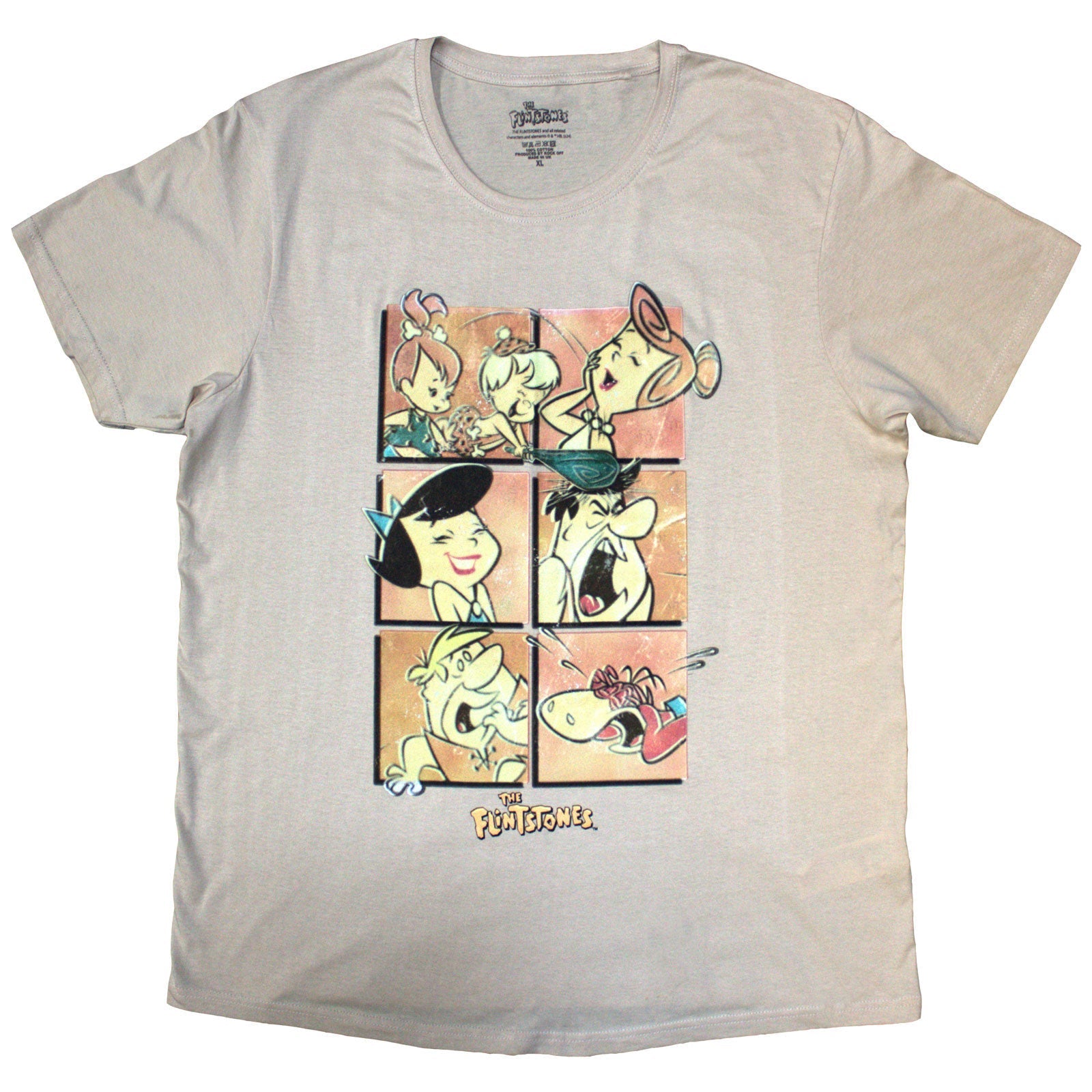 Flintstones characters in a grid pattern on a small, unisex t-shirt.
