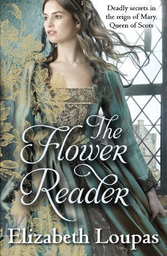Book cover: woman in historical dress, ornate floral design, castle backdrop.