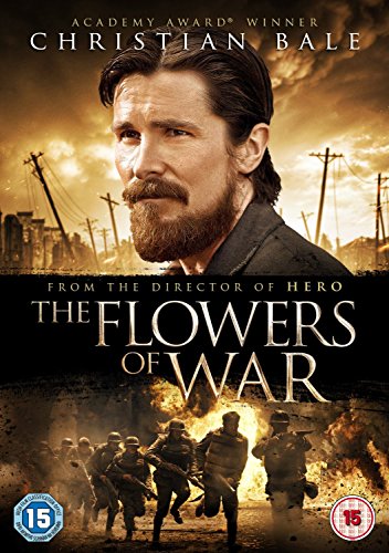 DVD cover for “The Flowers Of War” featuring Christian Bale and wartime imagery.