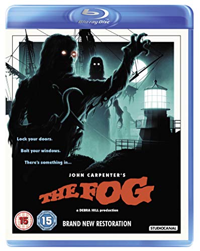 Blu-ray cover for horror film "The Fog" featuring a ghostly figure and lighthouse.