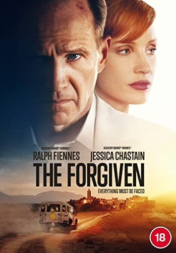 DVD cover for "The Forgiven" featuring Ralph Fiennes and Jessica Chastain.