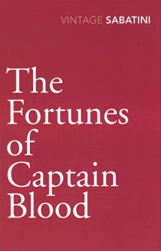 Red book cover with white text: “The Fortunes of Captain Blood.”